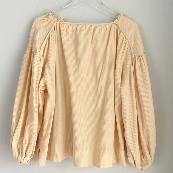 MOUSSY Rib Stripe Blouson Sleeve Peasant Top Yellow Cotton Size 1 Small Bohemian - Picture 3 of 7